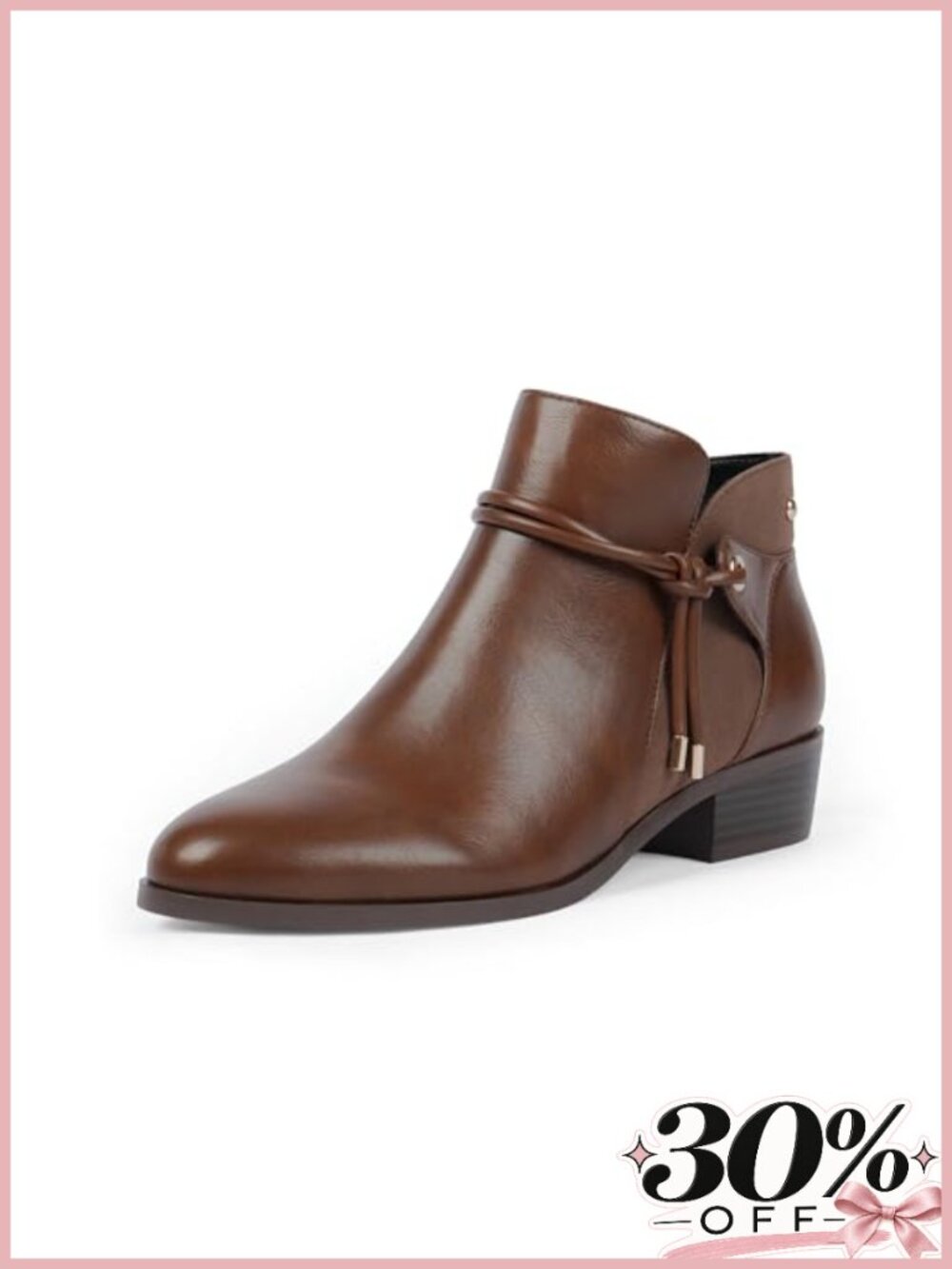 Faux Leather Ankle Boots Round Toe Low Block Heel Side Zip Booties